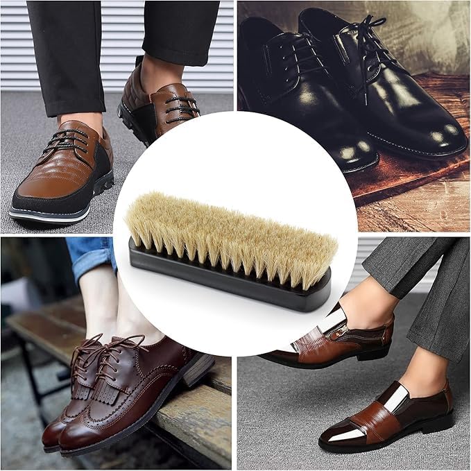 Premium Horsehair Shoe Polish Brush – Handcrafted Beechwood Shoe Brush for Shine and Buffing – Luxurious Shoe Shine Brush with Soft Horsehair Bristles (Black/White)