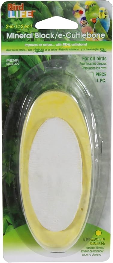 Penn-Plax Bird-Life 2-in-1 E-Cuttlebone & Mineral Block – Bananna & Berry Flavor – Great for All Birds – 2 Pack