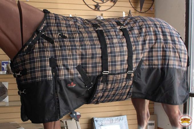 HILASON Orange Black Plaid 75 in 1200D Winter Waterproof Poly Horse Turnout Blanket Belly Wrap