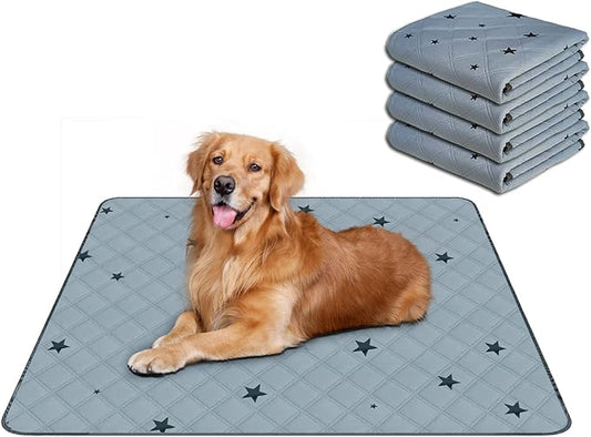 RIOUSSI Washable Pee Pads for Dogs, Reusable, Absorbent, Leakproof, Non Slip Pet Puppy Pads for Potty Training. Gray Stars, 31x36 Inch(4pack)