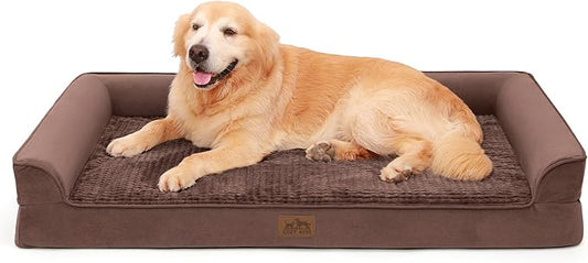 Dog Beds for Extra Large Dog, XXL Bolster Pet Couch with Waterproof Lining, Egg Crate Foam Sofa for Pets Up to 150 lbs, U-Shaped, 48x35x8 inch, Brown