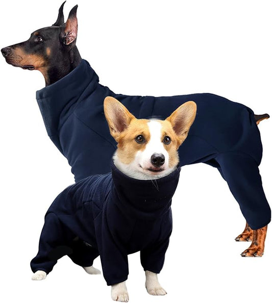 ROZKITCH Fleece Dog Pajamas, Pet Windproof Warm Cold Weather Jacket Vest Cozy Jumpsuit Apparel Outfit Clothes for Small Dog Walking Hiking Sleep Blue 2XS