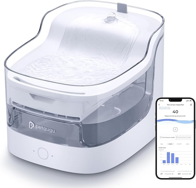 Cat Water Fountain Ultra-Quiet/8 Layers Filtration/BPA-Free/Dogs Automatic Water Dispenser Water Fountains for Cats Wireless Pump 2.4G WiFi(PF1)
