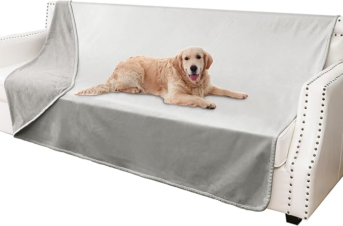 Waterproof Dog Blankets, Washable Pee Proof Pet Blanket for Couch, Soft Reversible Puppy Throw Furniture Protector Cover for Bed Sofa-68"x82",Light Grey+Dark Grey