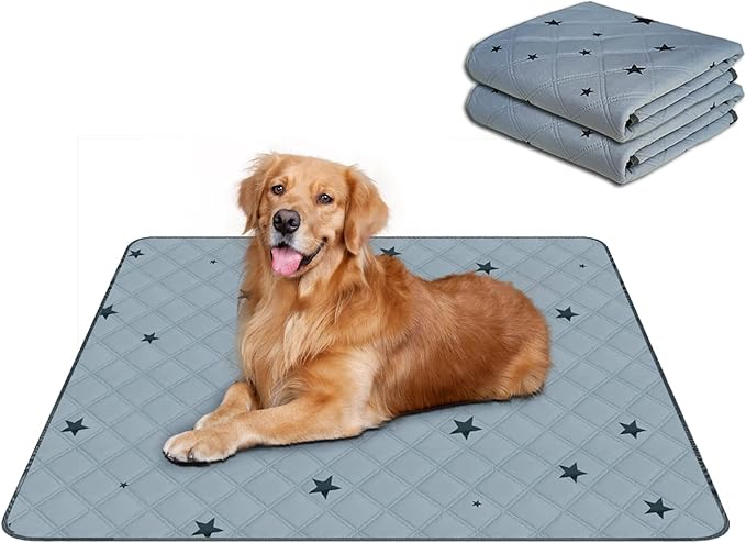 RIOUSSI Washable Pee Pads for Dogs, Reusable, Absorbent, Leakproof, Non Slip Pet Puppy Pads for Potty Training. Gray Stars, 24x47 Inch(2pack)