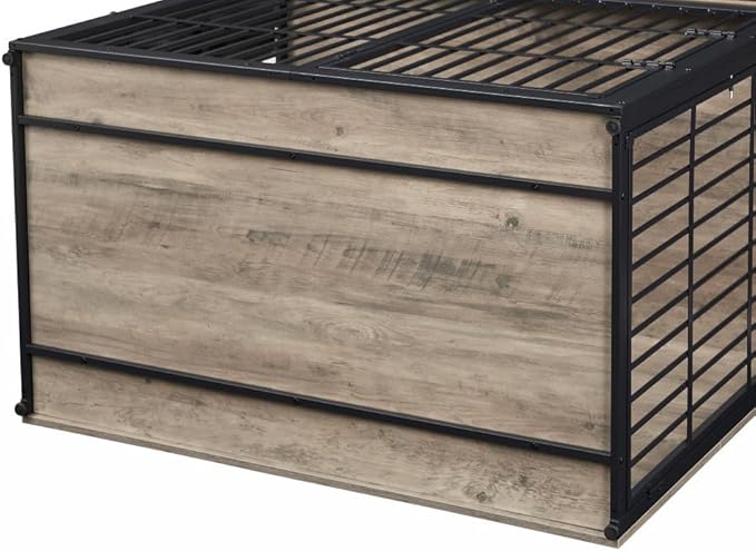 Dog Crate Furniture, 48 Inch Dog Kennel Furniture, Wooden ?�ƒog Crate Furniture Large Breed with Rotating ?˜‹og Bowls, Heavy Duty ?——og Cage Furniture Indoor,Decorative Dogs Crates End Table,Gray