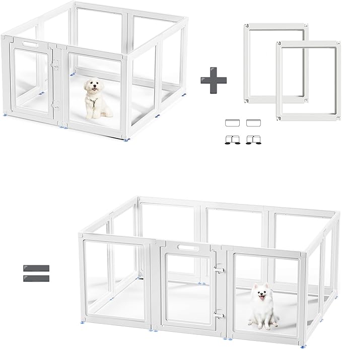 Clear Acrylic Dog Playpen Transparent Dog Playpen Indoor, Easy Assemble Clear Pet Pen for Puppy Bunny Cat Pig, Sturdy & Easy Cleaning Plastic Dog Puppy Fence (23.6" H, 2PCS)