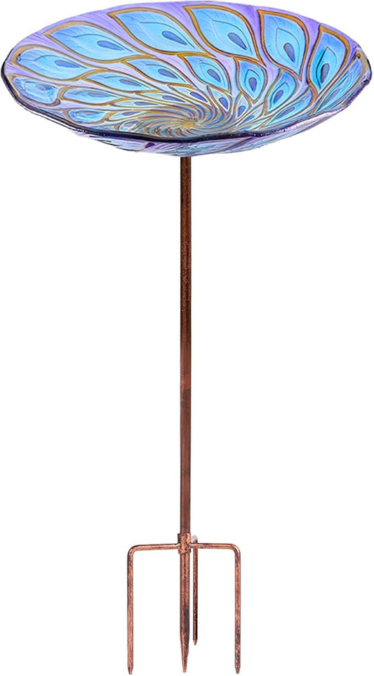 VCUTEKA Glass Bird Bath Outdoor BirdBath Garden Bird Feeder with Metal Stake