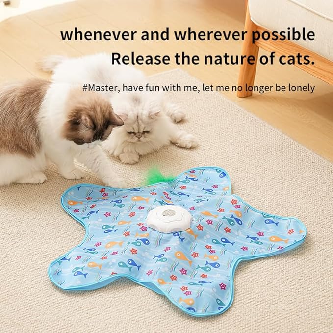 Rechargeable Automatic Cat Toy, 3-Mode Touch-Activated Interactive Toy with Random Motion, Concealed Feather & Squeaky Sound for Indoor Cats & Kittens (Blue)
