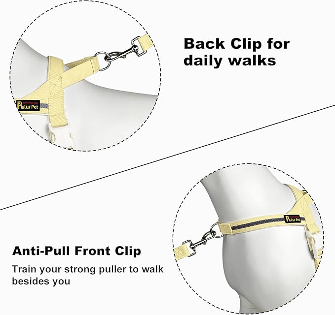 Plutus Pet Cotton Dog Harness and Leash Set, Reflective and Soft Padded, Quick Fit Vest Harness, for Small, Medium and Large Dogs, Light Yellow, XXS