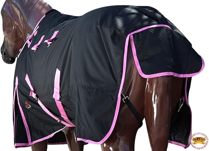 HILASON Black with Pink Trims 82 Inch 1200D Winter Waterproof Poly Horse Turnout Blanket Belly Wrap