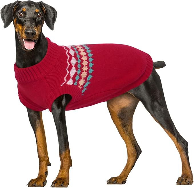 Kuoser Dog Sweater, Dog Sweaters for Large Size Dogs, Boy Girl Dogs Christmas Sweater, Pet Sweatshirt Outfits for Male Female, Warm Big Doggie Pullover Knitwear Clothes for Fall Winter, Red 2XL