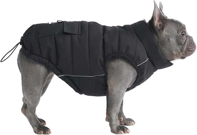 Spark Paws Dog Winter Jacket, Water-Resistant Coat, Warm Reflective Windproof Fleece-Interior, for Medium and Large Dogs - Black - XXL