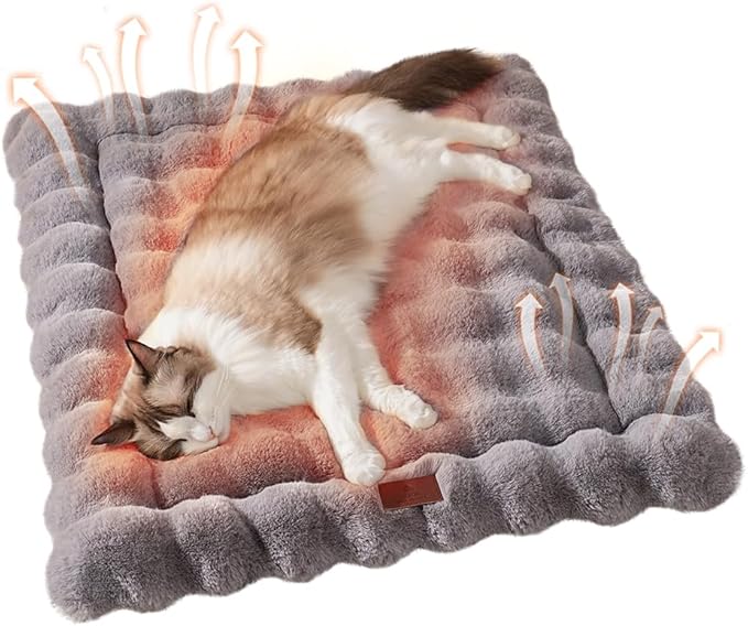 Dog Beds Mat Cute Cat Beds for Indoor Cats Faux Fur Pet Pad with Non-Slip Bottom Plush Kitten Bed for Carriers/Sofa Puppy Washable 27 x 20 Inch Large Grey