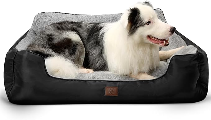 Dog Beds Large Sized Dogs, Dog Beds for Extra Large Dogs, Bolsters Pets Beds with Non-Slip Bottom, 37”x30”x8”, Black