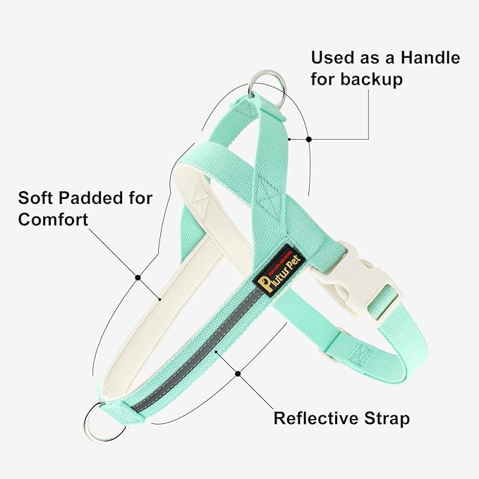 Plutus Pet Cotton Dog Harness and Leash Set, Reflective and Soft Padded, Quick Fit Vest Harness, for Small, Medium and Large Dogs, Light Cyan, L