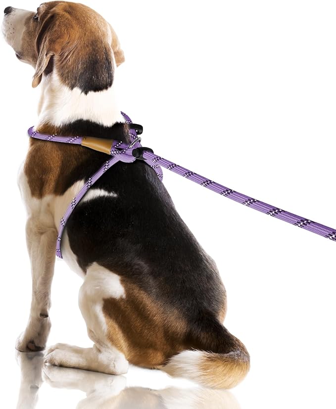 Lynxking No Pull Rope Dog Harness No Pull Reflective Leash Harness Collar 3 in 1 Dog Halter Harnesses Adjustable for Large Giant Dog (Light Purple, Small 3/8 inch)