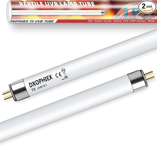 DXOPHIEX 10.0 T5 UVB Reptile Light 2 Pack 24W Reptile Bulb,UVA UVB Light Bulb for Bearded Dragon,Chameleon,Tortoises, Lizards and Turtles