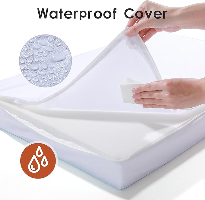 Orthopedic Dog Bed Medium Size Dog, Memory Foam Pet Bed for Medium Dogs, Removable and Washable Microsuede Cover, TPU Waterproof Liner, Nonskid Bottom, 35x23x6 Inches, Khaki