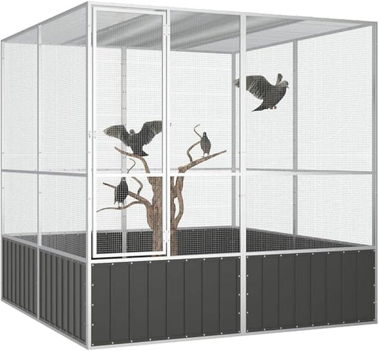 Tidyard Large Bird Cage, Galvanized Steel Anthracite Outdoor Aviary for Budgies, Parrots, Pigeons