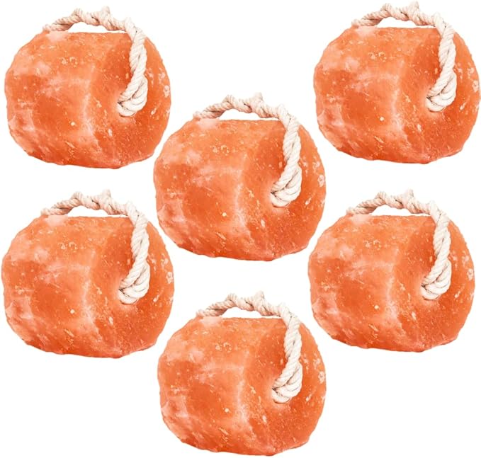 Glowyn Himalayan Salt Lick-Natural Minerals Block on Rope - 4.0 lbs. (6 Packs) - Great for Horses, Cattle, and Live Stock– Long Lasting – Pink Salt Lick