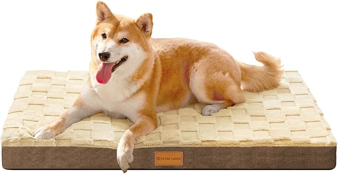 Patas Lague Orthopedic Dog Bed Large Sized Dog 36''X24'', Waterproof Soft Comfortable Egg Crate Foam Large Pet Beds Crate Mat with Removable Washable Cover and Nonskid Bottom, Brown