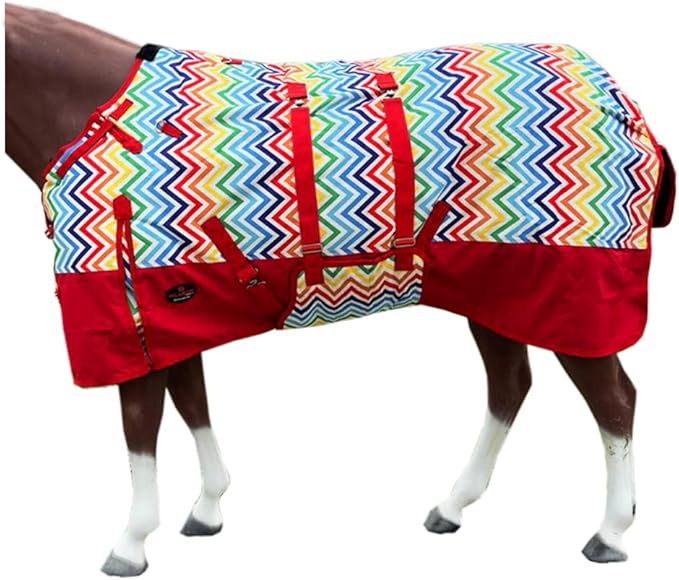 HILASON Rainbow Zigzag 72 in 1200D Winter Waterproof Poly Horse Turnout Blanket Belly Wrap