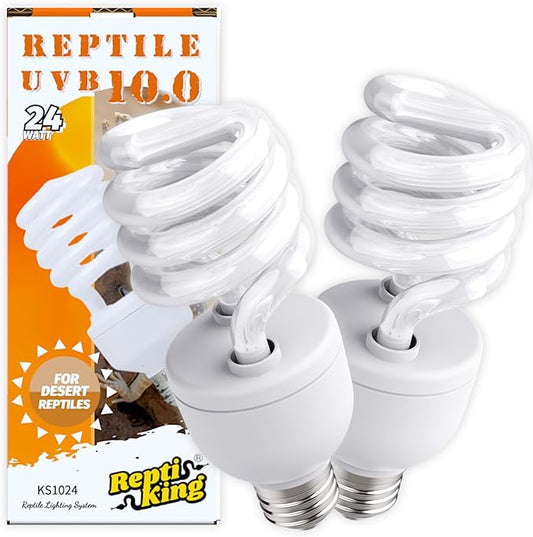 UVB Reptile Light, 2-Pack 10.0 24W UVB Bulbs, UVA UVB Reptile Light Bulb Lamp for Bearded Dragon, Tortoise, UV Bulbs for Desert Reptiles Tank Accessories
