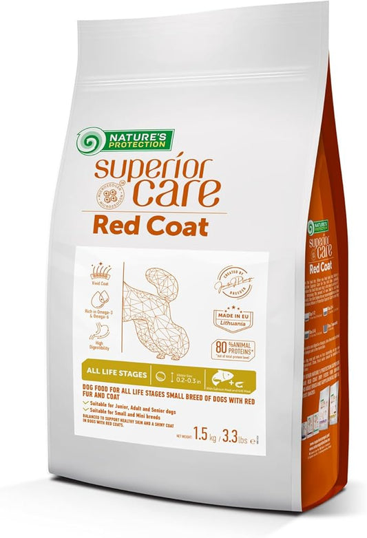 Nature's Protection Dry Dog Food for Small Breed - High Protein, Grain Free, Tear Stain Diet - Dog Kibble Puppy & Adult Dogs with Red Fur (Superior Care - Salmon, 3.3 lb)