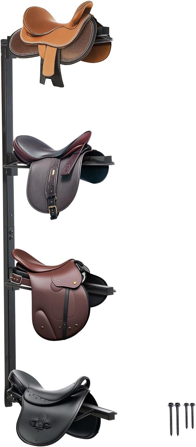 VEVOR Wall Mount Saddle Rack, 24 x 7 x 52 in, Four Tiers Horse Saddle Storage Rack, Heavy Duty Equestrian Western and English Saddle Stand, Horse Blanket Holder for Tack Room Organization