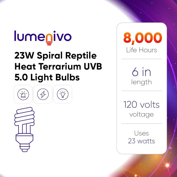 lumenivo 23 Watt UVB Reptile Light 5.0 23W Spiral Reptile Heat Terrarium Light Bulbs for Turtles, Gecko, Tortoise, Snake, Lizard, Chameleons, and Insects - 120V - 1 Pack