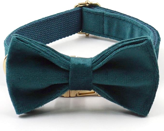 PETDURO Custom Dog Collar Personalized with Name Engraved Quick Release Rose Gold Metal Buckle for Large Medium Small Girl Dogs - Dog Leash and Bow Tie Available - Soft Comfy Velvet (Gem Green, L)