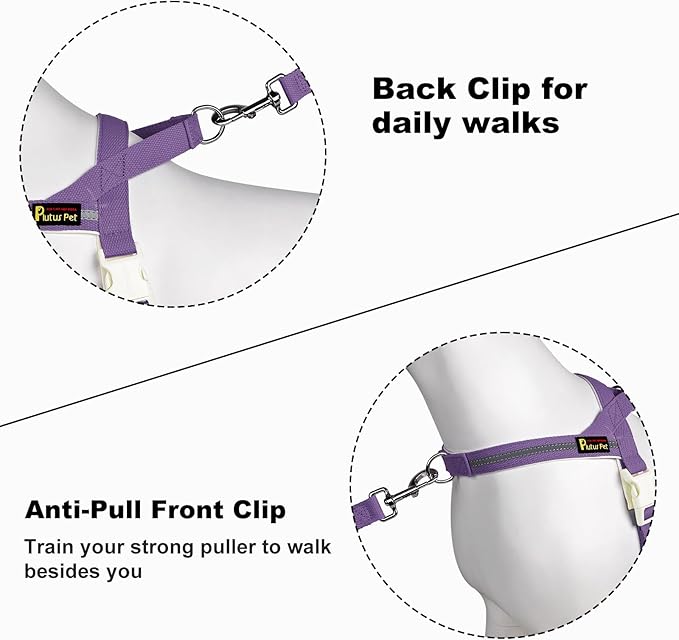 Plutus Pet Cotton Dog Harness and Leash Set, Reflective and Soft Padded, Quick Fit Vest Harness, for Small, Medium and Large Dogs, Medium Purple, L