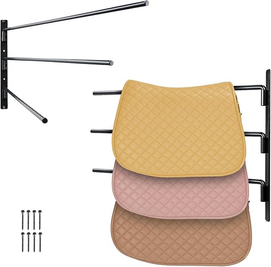 VEVOR Wall Mounted Saddle Rack, 2 Packs Swing Out Saddle Holder, Three Tiers Horse Saddle Stand, Space Saving Horse Pad and Blanket Rack for Tack Room Organization, 29 x 15 x 1.2 in