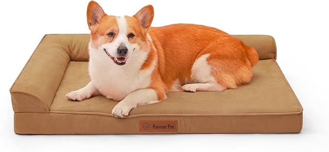 Orthopedic Dog Beds Large Sized Dog, Memory Foam Pet Bed for Large Dogs, Removable and Washable Microsuede Cover, TPU Waterproof Liner, Nonskid Bottom, 41x27x6 Inches, Khaki