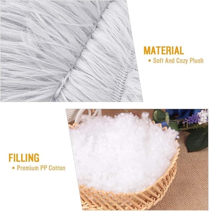 KittyComforts 24 inch Washable Round Plush Faux Fur Cat Bed - Anti-Anxiety Dog & Cat Bed for Small to Medium Pets - Thick Bottom (Light Grey, Large)