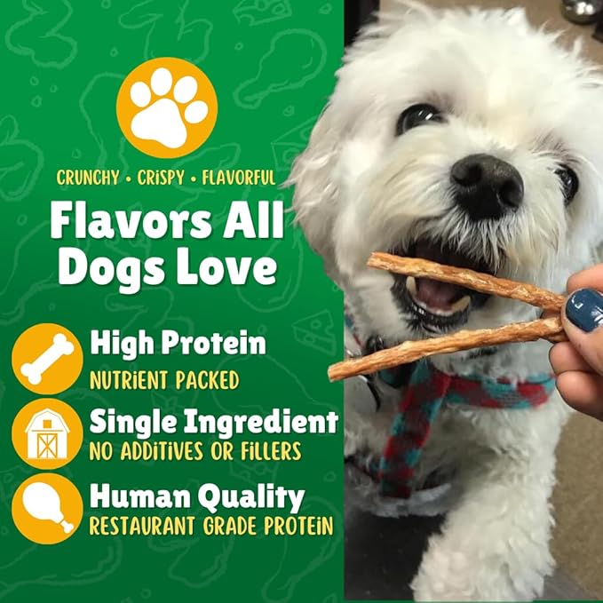 Chicken Jerky Straws Dog Treats – Chicken Sticks for Dogs Made and Sourced in The USA – Natural Single Ingredient Dehydrated Crunchy Treats for All Breeds – 7oz Jar