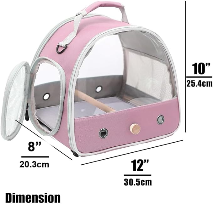 Bird Travel Carrier, Portable Small Bird Parrot Parakeet Carrier with Standing Perch, Side Access Window Collapsible