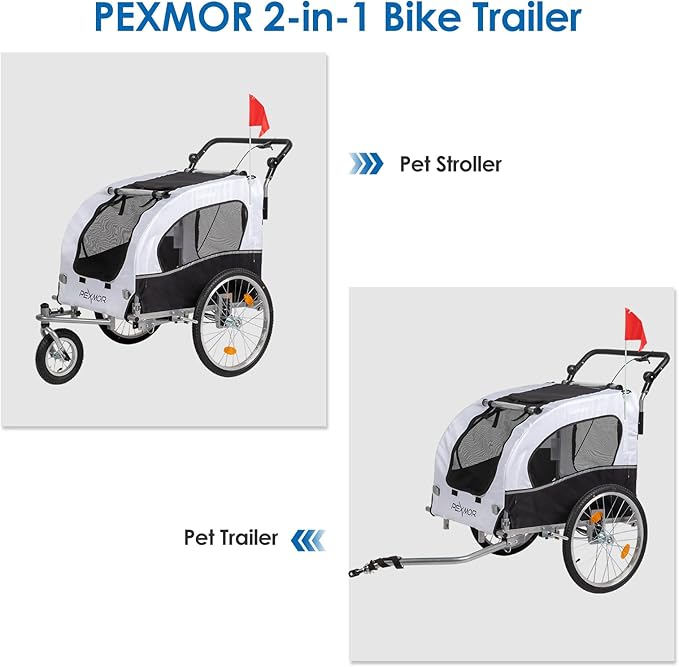 PEXMOR 2-in-1 Dog Bike Trailer,Pet Stroller Dog Trailer for Bicycle w/Universal Hitch,Pet Cart Bike Wagon Cargo Carrier for Dog Shock Absorber & Universal Wheel