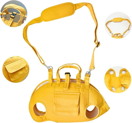 Snowlove Foldable Pets Outdoor Travel Carrier with Legs-Out Holes and Walkable Harness,Hand-Held & Shoulder Carry Pets Soft-Sided Carriers, Dog and Cats Carrier Slings(Yellow, Small)