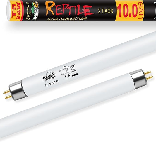 LUCKY HERP T5 UVB Reptile Light 2 Pack, 24W UVB 10.0 Reptile Light Bulb, UVA UVB Fluorescent Lamp Tube, UVB Lamp for Lizards, Turtles, Chameleons, Tortoises