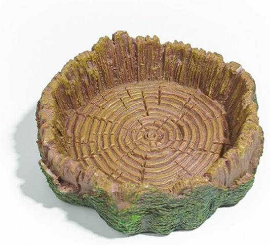 Reptile Water and Food Bowl, Natural Tree Bark Design, Round Shallow Dish, Terrarium Feeding Dish for Lizards, Snakes, Amphibians (Large)