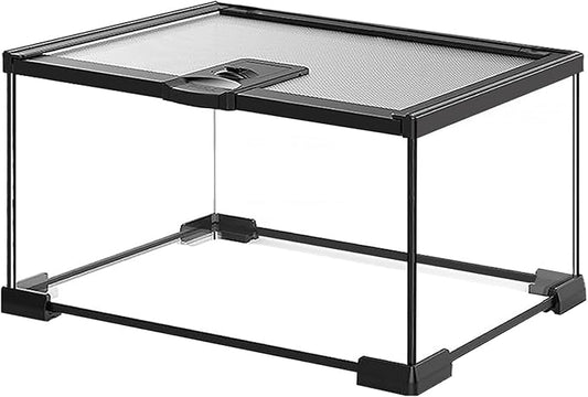 Reptile Terrarium Tank, Glass Reptile Vivarium, Sliding Mesh Cover, for Lizards, Horned Frogs, Snakes, Spiders, Turtle(S, 2.4Gal (12"x7.8"x6"))