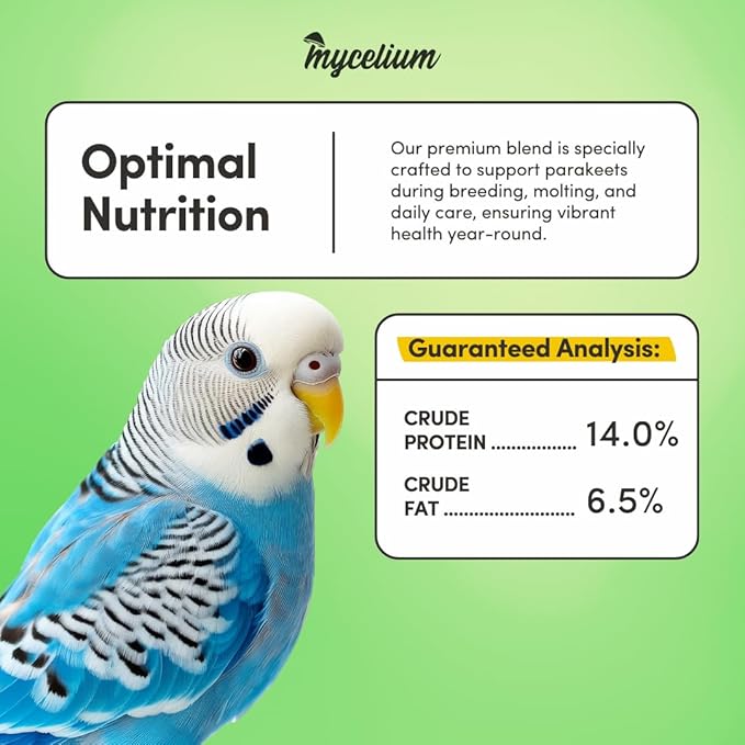 Mycelium Parakeet Feed (5 LB Bag) | Organic Bird Food for Parakeets, Budgies & Small Pet Birds | Supports Skin & Feather Health | Complete, Nutritious Diet | Dust-Free, Non-GMO, Made in USA