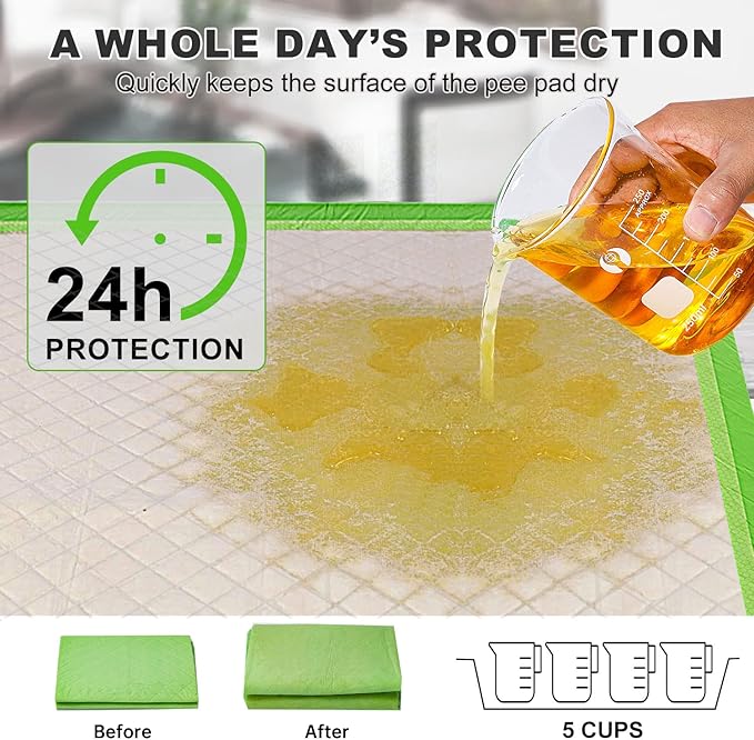 Gardner Pet Dog Pee Pads Rugular 22"x22", Thicker ECO Green Small Disposable Puppy Training Pads Super Absorbent Full Edge-Wrapping Pad for Dogs, Puppies, Doggies, Cats-(50 Count)