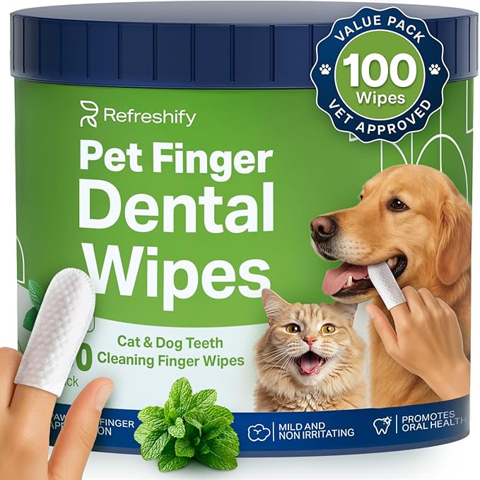 Dog Teeth Cleaning Wipes - 100 Value Pack - Fresh Mint Dog Dental Wipes, Vet Formulated Pet Teeth Cleaning Finger Wipes for Dogs & Cats – Effective Dog Teeth Cleaning, Plaque & Tartar Solution