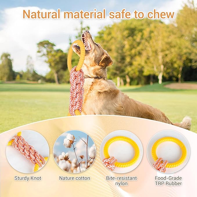 Dog Leash Interactive Toys, tug-of-war Toys Suitable for Large, Medium and Small Dogs, Double-Ring Rubber Grinding Teeth, 100% Cotton Rope Chewing Toys, Teeth Cleaning and Interaction (Green)