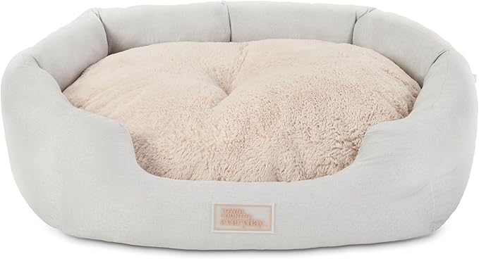 TOWN & COUNTRY EVERYDAY CuddleTown Faux Linen Comfy Cozy Cuddler Pet Bed, Supportive & Calming, Non-Slip Bottom, Machine Washable Cover, Grey, Small 22"x20"x7"