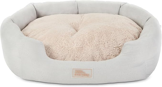 TOWN & COUNTRY EVERYDAY CuddleTown Faux Linen Comfy Cozy Cuddler Pet Bed, Supportive & Calming, Non-Slip Bottom, Machine Washable Cover, Grey, Small 22"x20"x7"