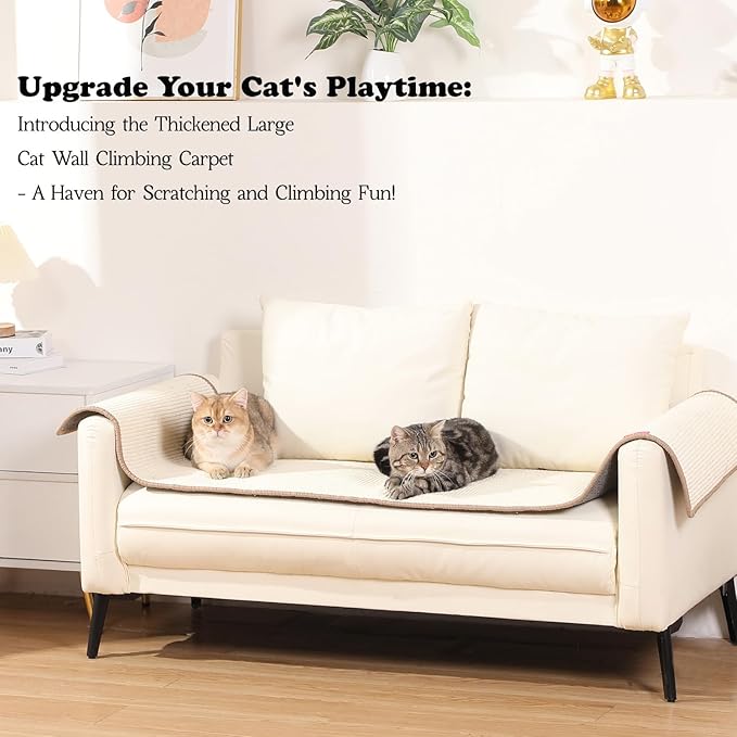 66.93x19.68x0.32 Inch Thickened Cat Wall Scratcher Carpet, Cat Climbing Wall, Durable Furniture, Tall Scratching Post, Scratchers for Indoor Cats, Couch Sofa Protector (Beige)